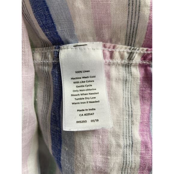 Talbots Striped Long Sleeves Henley Neck White Striped Linen Shirt L Petite - Picture 5 of 5